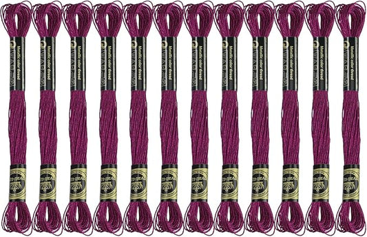 12 Skeins Embroidery Floss, Purple Red Metallic Embroidery Thread Polyester Cross-Stitch Threads for Hand Embroidery String Art DIY Creation