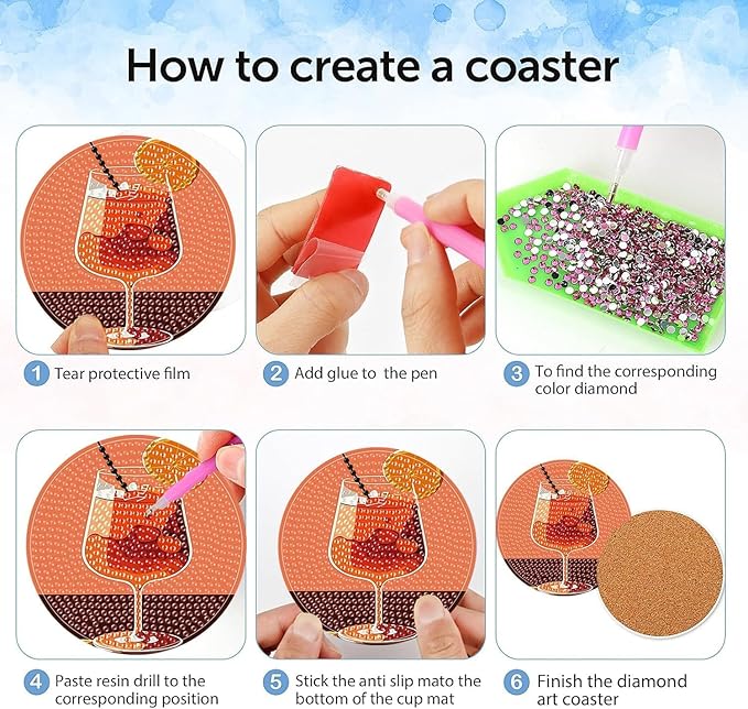 igoodom Diamond Art Coasters Kit, 6 PCS Cocktail Diamond Painting Coasters Kit for Adults with Holder, DIY Mosaic Crafts for Adults 3.9inch