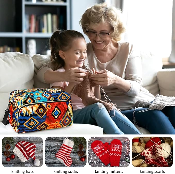 IBFUN Crochet Yarn Knitting Bag 2 Pcs Yarn Storage Organizer Crocheting Bags for Beginners with Shoulder Strap for Knit Accessories Needles Hooks