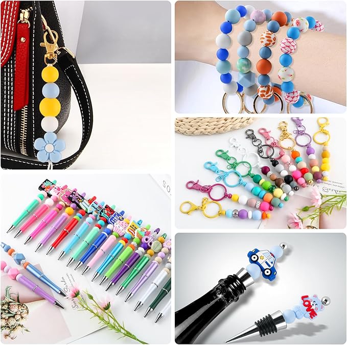 160Pcs 12mm Silicone Beads for Keychain Making Bracelet Necklace, Bulk Round Silicone Beads for Pens（Pastel Blue）