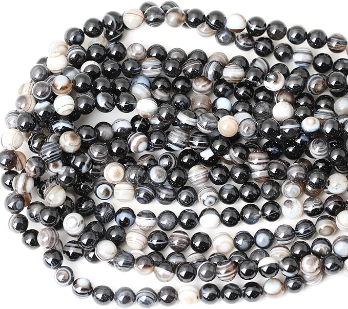 45PCS 8mm Natural Black Striped Agate Round Loose Beads DIY Bracelet Necklace Materials 1 Strand 15"