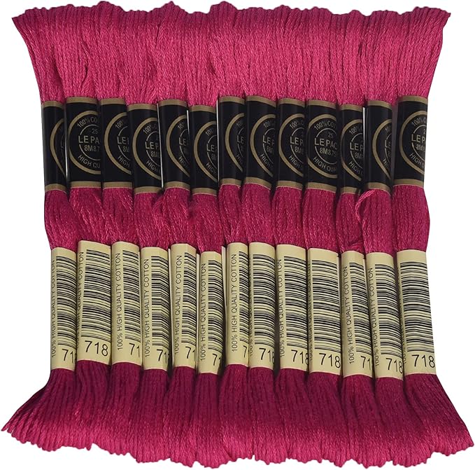 LE PAON Embroidery Floss, 14-Pack Six Strands 100% Long Staple Cotton Embroidery Thread, 8.7-Yard，Color Number：718, Plum