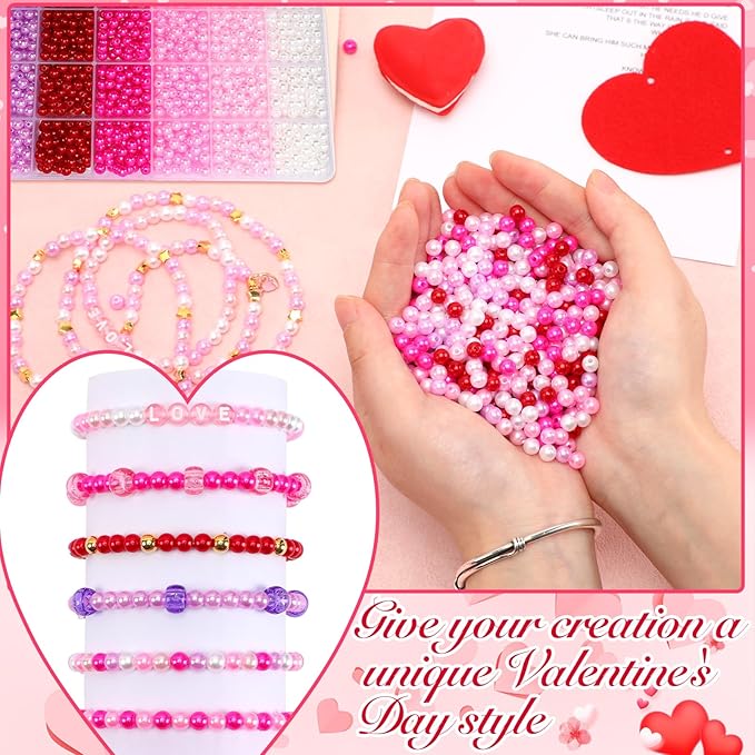 UPINS 1200Pcs Valentines Day Pearl Beads,Red Pink White Beads for Jewelry Making Bracelets 6mm Wedding Party Decoration Necklace Earrings Hair Beads DIY Crafts Supplies