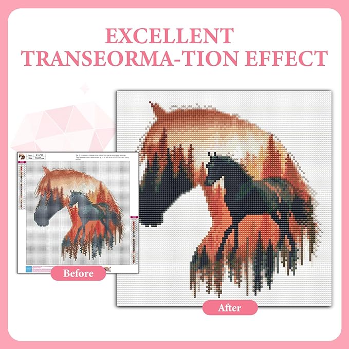 GEEHEIY Horses Diamond Art Kits for Adults, 5D Horses Diamond Painting Kits for Beginner, DIY Animal Gem Art Dots for Adults, Perfect for Home Wall Decor 14x14 Inch