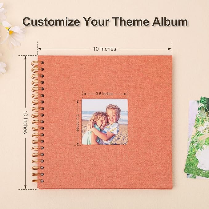 Scrapbook Photo Album 10x10 Inches 40 Pages Hardcover Kraft Paper Linen Cover Scrap Book Memory Book DIY Scrapbook Albums for Wedding Baby Boyfriend Travel Anniversary Family, Orange