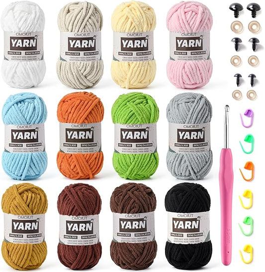 12 Pack Bulky Velvet Chenille Yarn, Baby Yarn for Crocheting Soft Blanket, 1200g(657.6yds) Chunky Crochet Yarn, Thick Multicolor Yarn for Crocheting Amigurumi, Crafts, Home Decor B