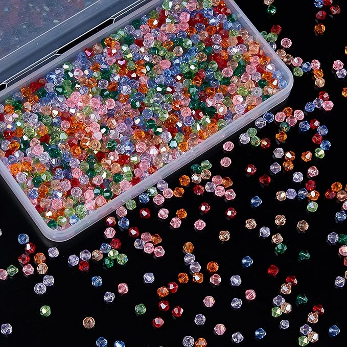 laopottbeads 1100pcs 4mm bicone crystal glass beads for jewelry making, sparkling mini beads for suncatchers, diy bracelets & craft projects (multicolored)