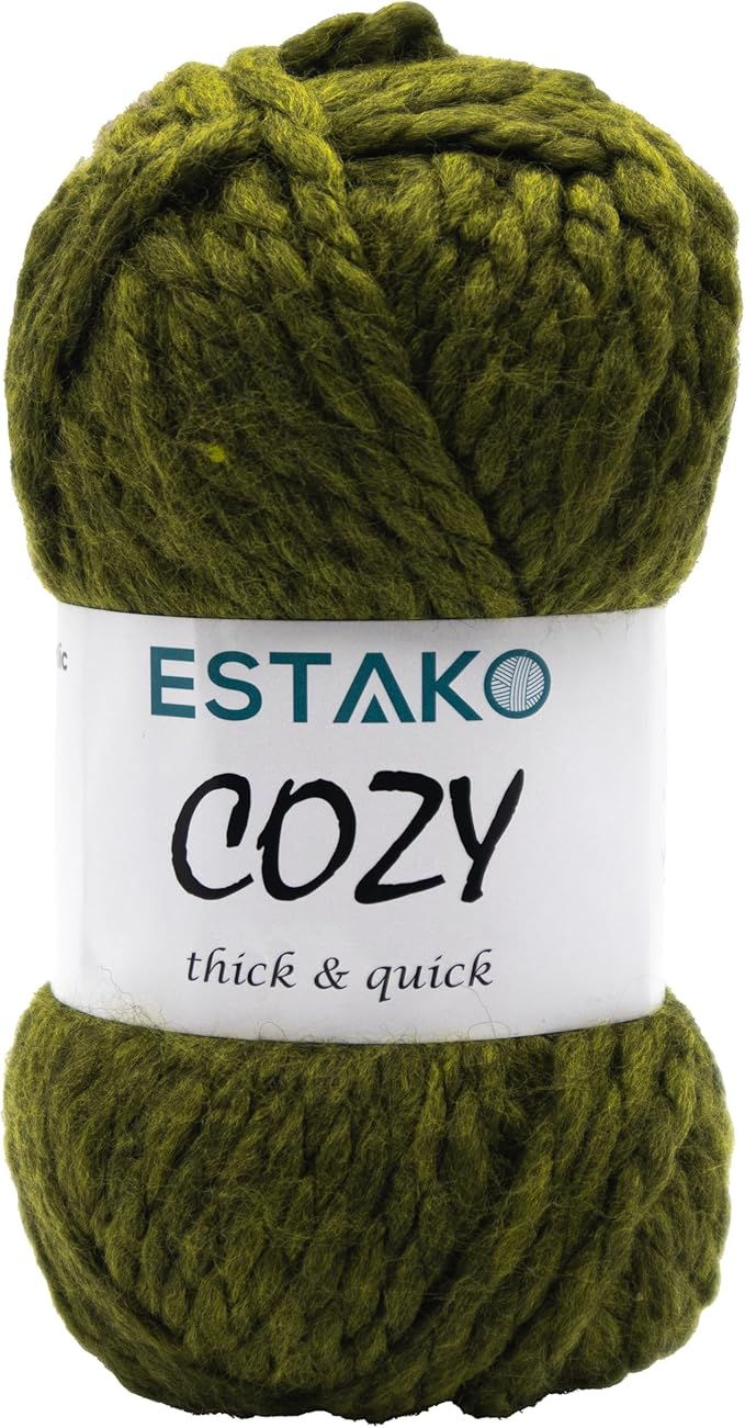 Estako Cozy Thick & Quick Yarn 20% Wool 80% Acrylic Soft Super Bulky Weight #6 Knitting and Crocheting Yarn 3.52 oz (100gr) 65 yds (60 m) (54030-Khaki)