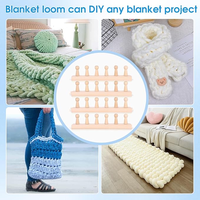 53" Chunky Knitting Blanket Loom, Adjustable Beechwood Hand Knitting Loom for Chunky Yarn Blankets Scarves Rugs, No Needles Required, Loom Knitting kit for DIY Craft Beginners and Gift for Adults