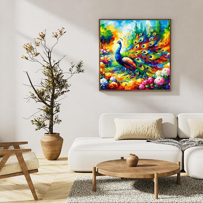 Okarina Paint by Numbers Kit for Adults Beginner Peacock, Adult Paint by Number Kits on Canvas, Peacock Animal DIY Acrylic Oil Painting by Numbers for Adults, Perfect for Home Wall Decor 16X16 Inch