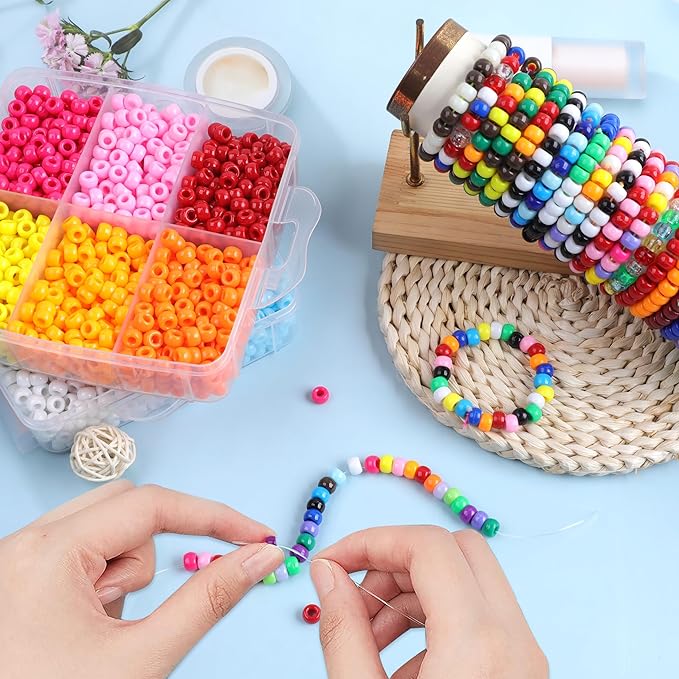 Pony Beads for Bracelets 3600 Pcs Plastic Beads for Friendship Bracelets Necklace 6x9mm 18 Solid Colors