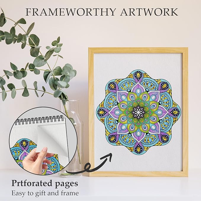 Mandala Coloring Book for Adults Women Relaxation, Adult Coloring Book for Women Relaxation with 50 Patterns, Hardback Covers Thick Paper Spiral Bound Hand-Drawn Design Gift for Stress Relief