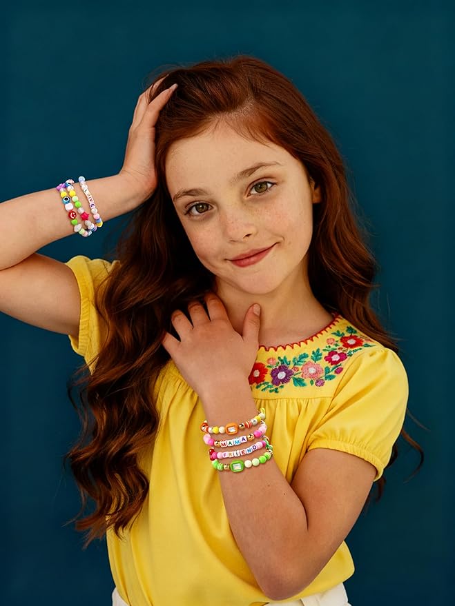 minimissmianyc 594pcs bead bracelet making kit for kids,colorful pony beads pearl shell flower evil eyes star carft friendship bracelet necklace jewelry making supplies kit gifts for boys girls women