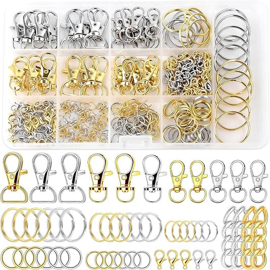 Prdingfy 282PCS Keychain Making Kit, Keychain Craft Supplies Including Key Chain Hooks, Lobster Clasps, Key Rings and Jump Rings for Key Chain Making and Jewelry Making(Gold Silver)