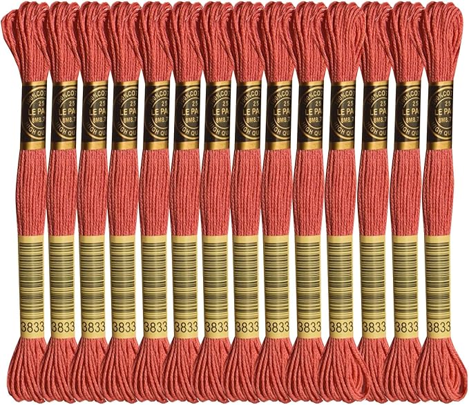 LE PAON Embroidery Floss, 14-Pack Six Strands 100% Long Staple Cotton Embroidery Thread, 8.7-Yard，Color Number：3833, Light Raspberry