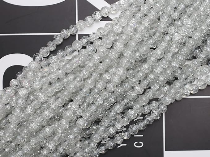 450pcs Silver White Crackle Glass Beads Handcrafted Round Lampwork Smooth Loose Beads for DIY Bracelet & Jewelry Making 8mm
