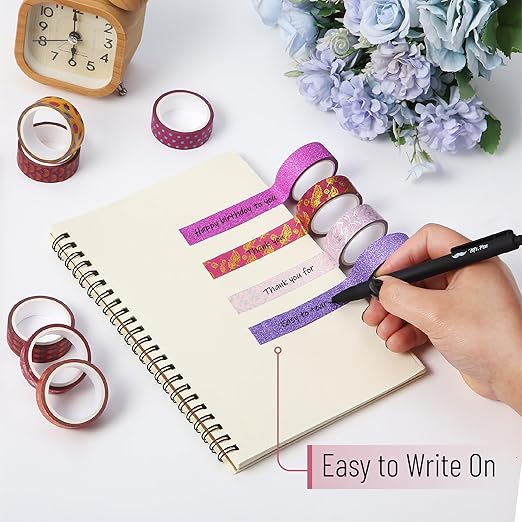 Mr. Pen- Washi Tape Set, 10 Rolls, 15mm Wide, 5 Yards/Roll, Summer Fiesta Design (Glitter, Silver & Gold Foil), Washi Tape for Journaling