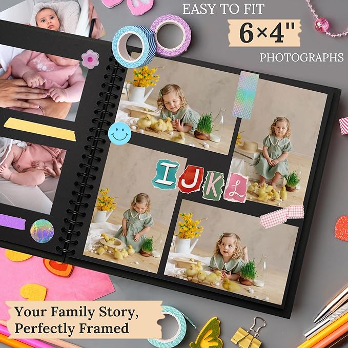 Scrapbook 12x12 Inch DIY Scrapbook Album Hardcover Kraft Paper Scrap Book Photo Albums 100 Pages Perfect for 4x6 / 5x7 / 6x8 Photos Memory Book for Family, Wedding