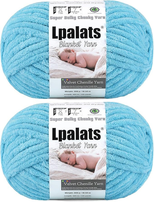 Baby Blanket Yarn for Crocheting - 2 Pack of 300g (Total 600g/21.2oz) Super Fluffy Chunky Chenille Yarn for Hand Knitting, 230 yds Super Bulky Plush Yarn for Cozy Blankets and Amigurumi (2, Sky Blue)