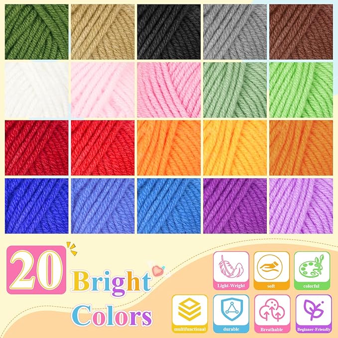 aeelike complete beginner kit 87pcs, crochet kit for beginners adults, navy portable yarn bag, 23 crochet hooks,yarn 20 colors skeins, instruction & crocheting accessories