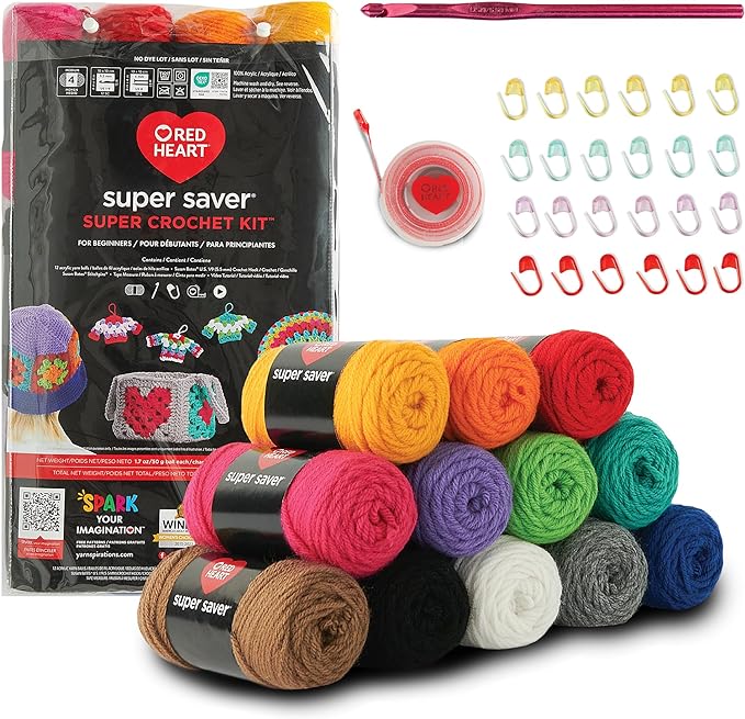 Red Heart Super Saver Super Yarn Crochet Kit with Accessories for Crochet & Knitting & Amigurumi Projects