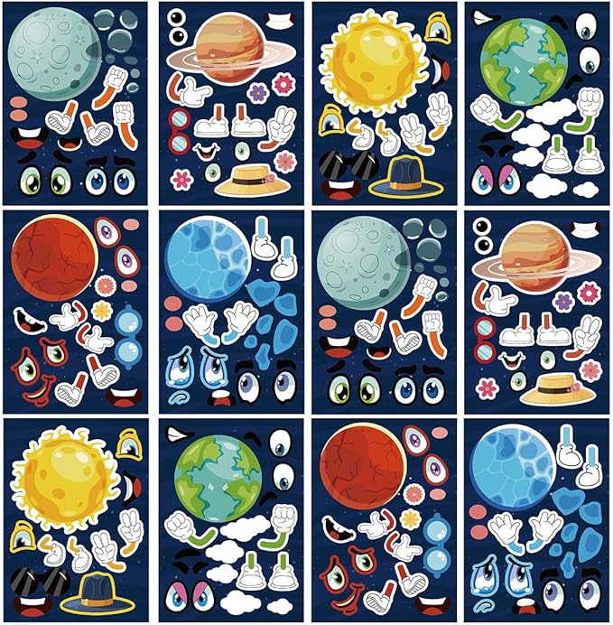 24 sheets 8.27''×5.9'' make your own space stickers for kids toddlers, make a face stickers for kids party favors activities