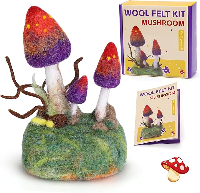 Yizzvb Mushroom Needle Felting Kit, Felt Kits for Beginners Adult, Wool Felting Kit with Felting Pad, Felting Needles and Instruction for DIY Lovers DIY Craft Home Decoration Party Supplies