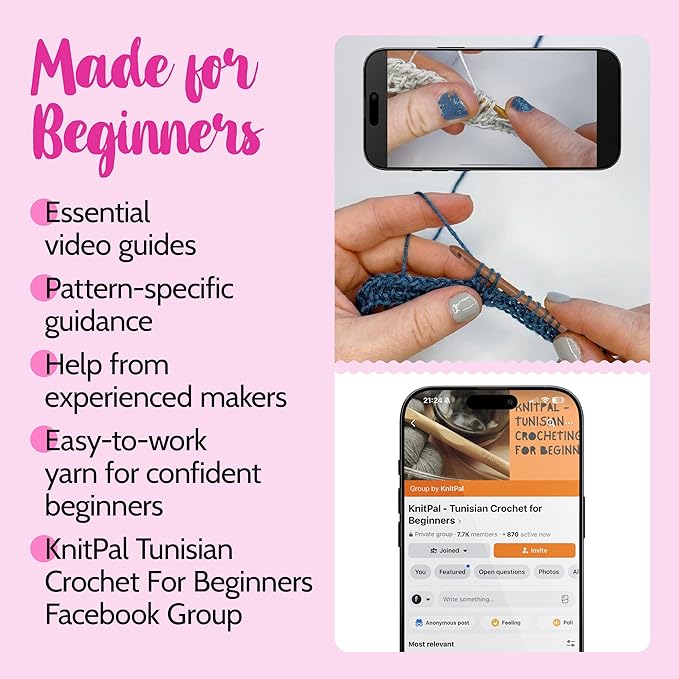 KnitPal Everyday Joy Tunisian Crochet Dishcloth Kit for Confident Beginners – Make 4 Reusable Dishcloths – Cotton Yarn, Tunisian Crochet Hook, 2 Patterns & Video Tutorials (Jean Blue + Sky Blue)