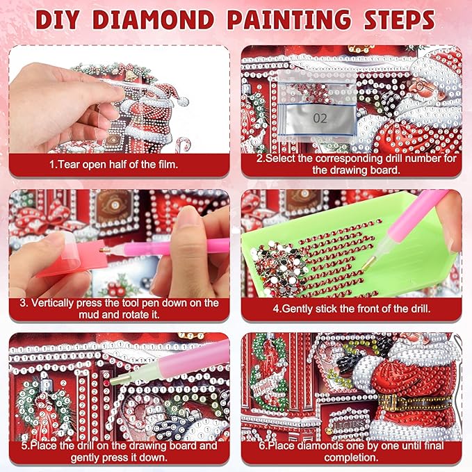 DOMROM Santa Diamond Art Hanging Kits for Adults Beginners, Christmas Special Shaped Crystal Diamond Painting Santa Pendant, DIY Diamond Art Suncatchers for Home Garden Wall Decor Gift
