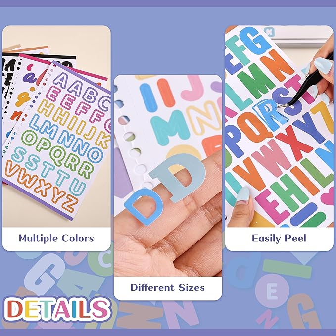 1700+ Pcs Alphabet Stickers, 30 Sheets Self-Adhesive Mixed-Size Mini Letter Colorful Alphabet Number Sticker for Labels DIY Crafts Art Making, Decals for Sign, Notebook, Classroom, Door, Card Decor