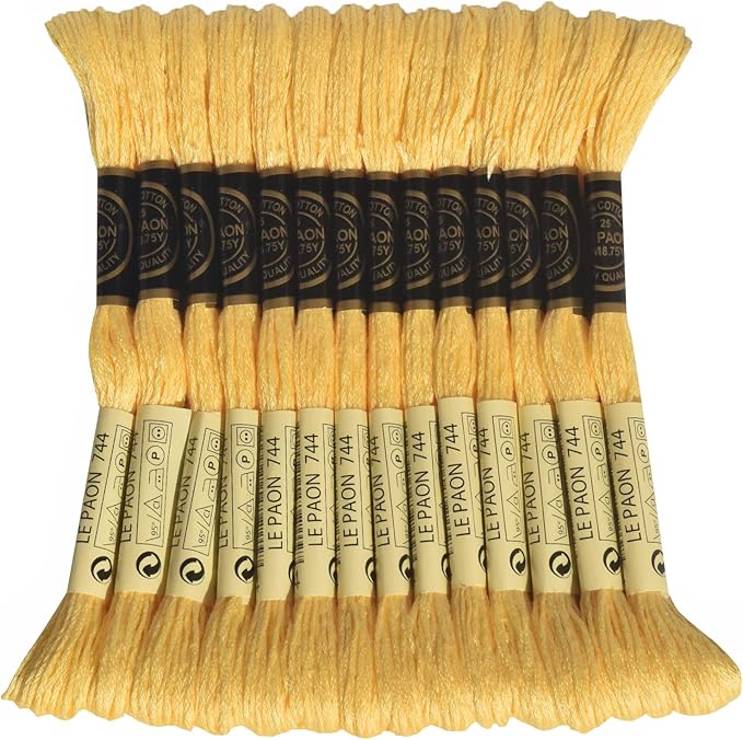 LE PAON Embroidery Floss, 14-Pack Six Strands 100% Long Staple Cotton Embroidery Thread, 8.7-Yard，Color Number：744, Pale Yellow