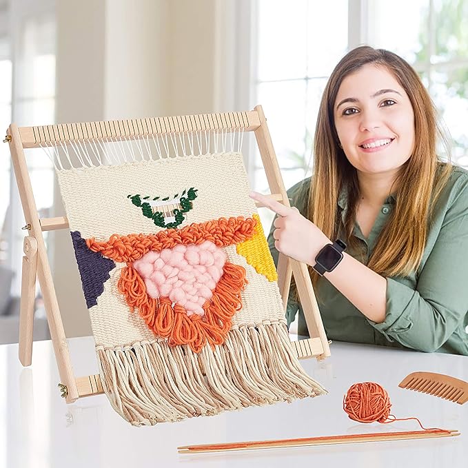 WILLOWDALE Weaving Loom, 16.5" L x 15.7" W Wooden Loom Kit,Tapestry Loom for Creative DIY Weaving Art & Crafts, Ideal for Kids, Beginners, Adults