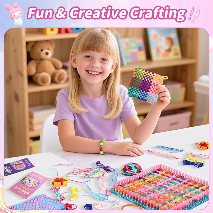 MOVATEK 328PCS Weaving Loom Kit with Friendship Bracelet Making Kit for Kids Girls Adults, 12 Colors Loom Loops, DIY Craft Kits, Bracelet & Coaster Weaving Making kit