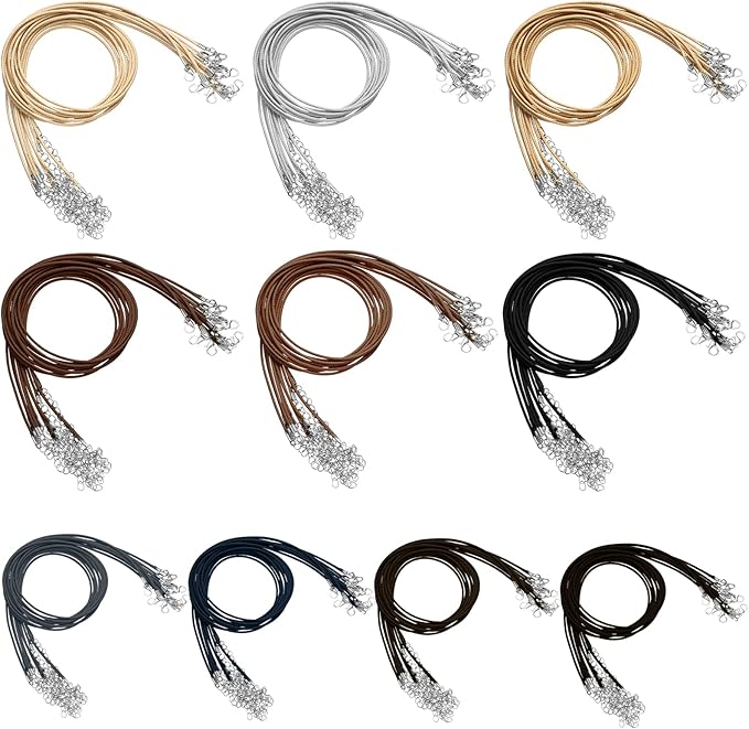 Tudomro 100 Pieces Waxed Leather Necklace Cord Bulk with Clasp Necklace Bracelet Chains String Rope Cord for Jewelry Making Pendants Charms(Basic Color,20 Inch)