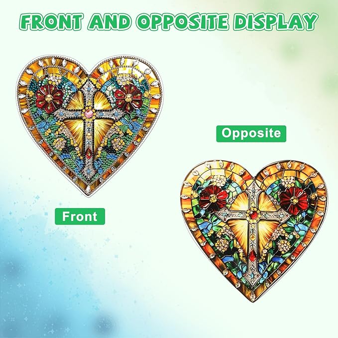 KEYIFA Diamond Painting Hanging Heart Shape Cross 3D Diamond Art Kits, Special Shaped Rhinestone Diamond Dots Kit for Adults Beginner, DIY Art Craft for Window Wall Door Decor, Double Sided