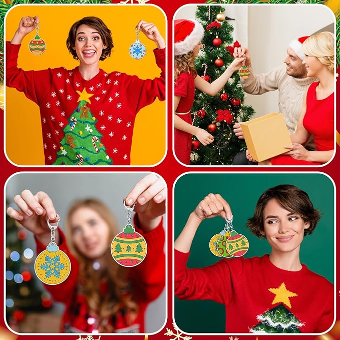 Trnayi 36 Pcs Christmas Ball Crafts Wooden Color Your Own Keychains Unfinished Slices Keychain for Christmas Painting DIY Arts Crafts Holiday Project
