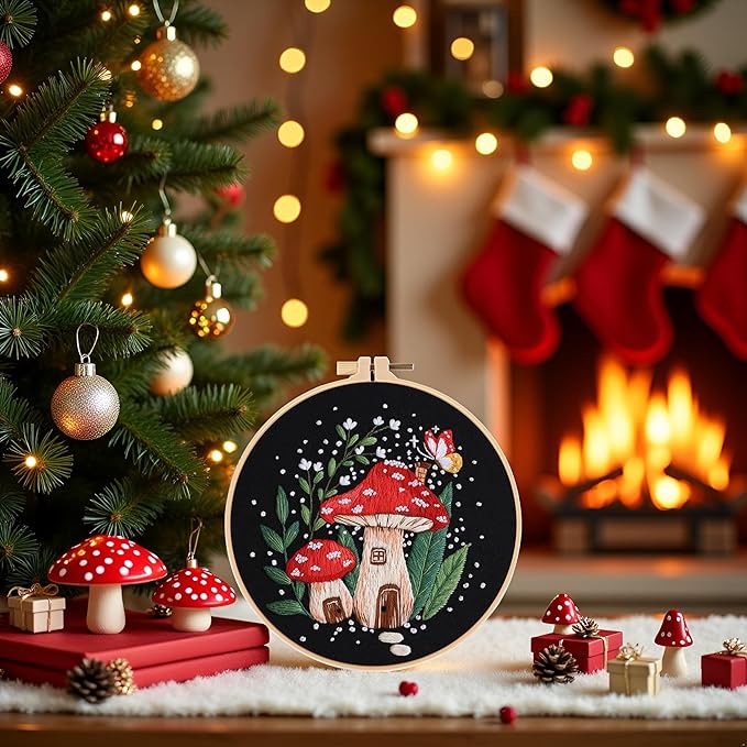 haootadiy beginner embroidery kit for adults, easy cross stitch kit for beginners and adults, full embroidery hoop kit with needles and thread included (pattern 8)
