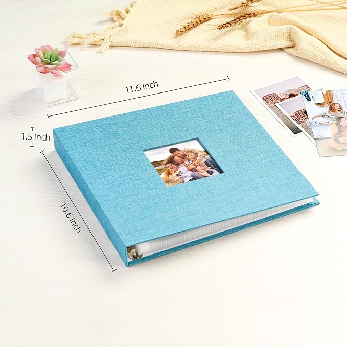 Mublalbum 10x10 Inch DIY Scrapbook Photo Album with 40 Plastic Sleeves 80 Pages Linen Cover 3 Ring Folder Binder for Wedding Baby Family and DIY Projects (Blue)