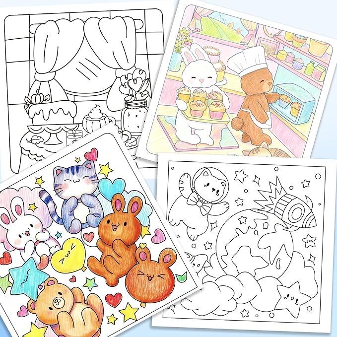 yqwuco coloring book set for adults,3 pack easy and simple designs coloring set,stress relief gifts with 36 colors markers &12 pcs glitter markers &12 pcs colored pencils for adults relaxation