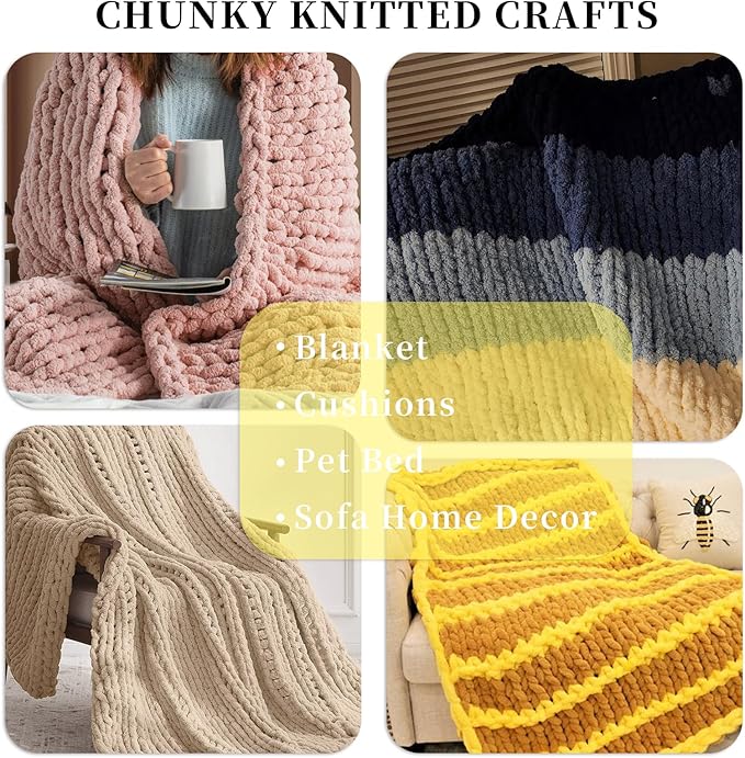 SUNTQ 8 Pack Jumbo Chunky Chenille Yarn for Crocheting, Bulky Thick Fluffy Yarn for Hand Knitting Blanket, Soft Plush Knitting Yarn for Scarf,Home Decor, Yellow(32 yds,8.8 oz Each Skein)