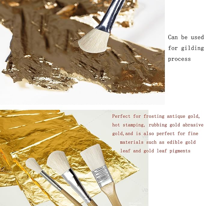 Gilding Brush Set,7 PCS Professional Goat Hair Blend Mop Brush Set for Acrylic Gouache Watercolor Oil Painting Gold foil and Gold Leaf Sheets