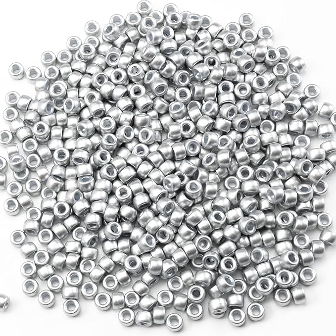 1000 Pcs Acrylic Silver Pony Beads 6x9mm Bulk for Bracelet Necklace Jewelry Making Earring Hair Braiding