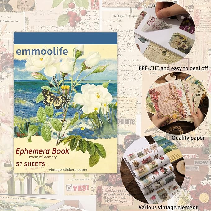 537pcs Vintage Washi Stickers and Papers for Scrapbooking, Ephemera Book for Journaling with Botanical Sticker and Scrapbook Decoupage Paper for Bullet Junk Journal, Scrapbooking Supplies for Adults