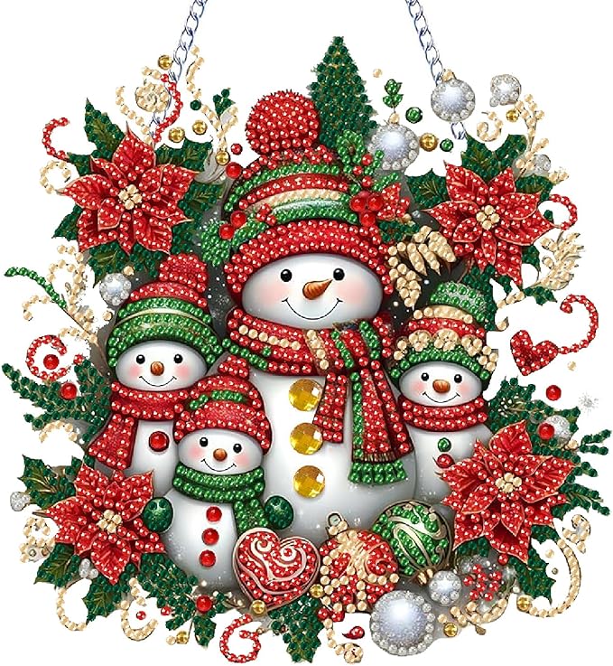 NEGEKFKX Snowman Diamond Art Hanging Pendant Kits,Christmas Special Shape Diamond Art Kits for Adults,Double Sided Hanging Acrylic Ornament Kit,Pendants Home Garden Wall Hanging Kits Hanging Ornament