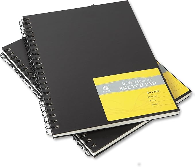 CONDA 9"x12" Sketch Book Set, 2 Pack, 120 Sheets, Spiral Bound Marker Pad, Durable Acid Free Sketchbook Mixed Media for Beginner Kids Adults Artists