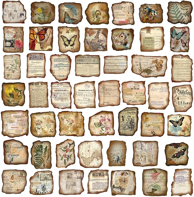 100 Pcs Vintage Journaling Stickers - Junk Journal Supplies with Antique Map Prints & Distressed Edges, Scrapbook Stickers for Planners, Ideal for Kids Teenagers Adults