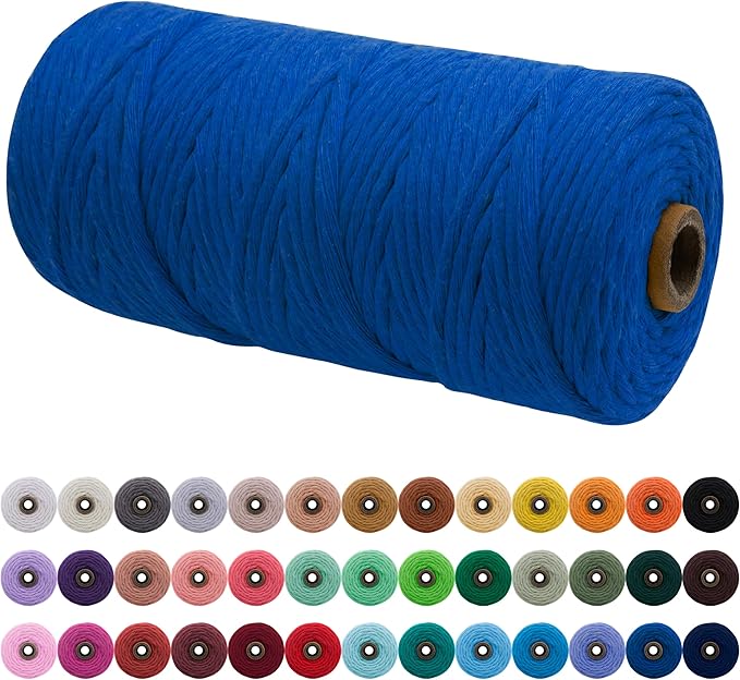 JeogYong Single Strand Macrame Cord 3mm x 109 Yards (328 Feet) Soft Cotton Rope Yarn 3 mm Cord, Macrame Supplies for Crafts Wall Hangings Plant Hangers Decorations (Navy Blue)