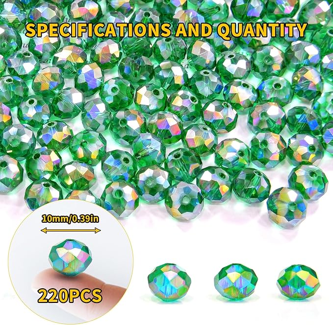 laopottbeads 220pcs 10mm crystal glass beads for jewelry making beads for bracelets necklace pendants making supplies(malachite green)