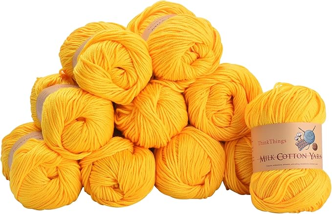 Acrylic Cotton Yarn for Knitting Crochet - Yellow Hand Knitting Yarn - Weaving Yarn Bright Yellow- Crochet Thread Yarn for Crocheting Bulk - 10Balls 17.6Ounces