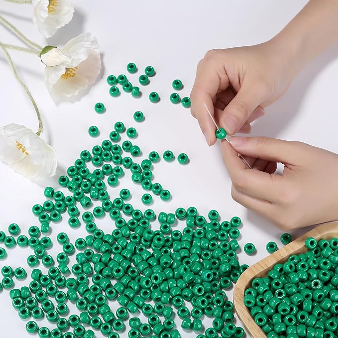 Green Pony Beads 1000Pcs 9mm Pony Beads Bulk Green Beads for Friendship Bracelets Kandi Beads Hair Beads for Braids Beads for Crafts